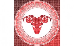 Element fire: aries zodiac sign on a mosaic